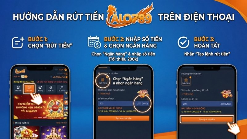 Giao diện rút tiền ALO789 trên điện thoại 