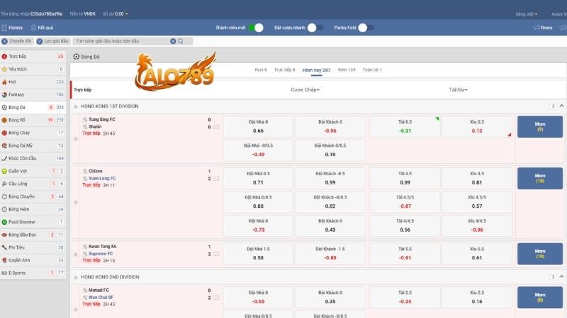 Cá cược thể thao đa dạng, giao diện hiện đại
