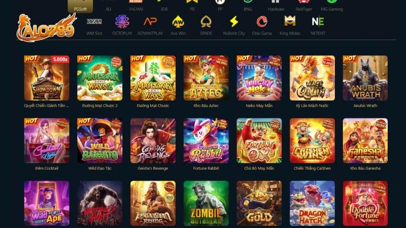 Giao diện các trò chơi Nổ Hũ Trực Tuyến (Slots) tại ALO789