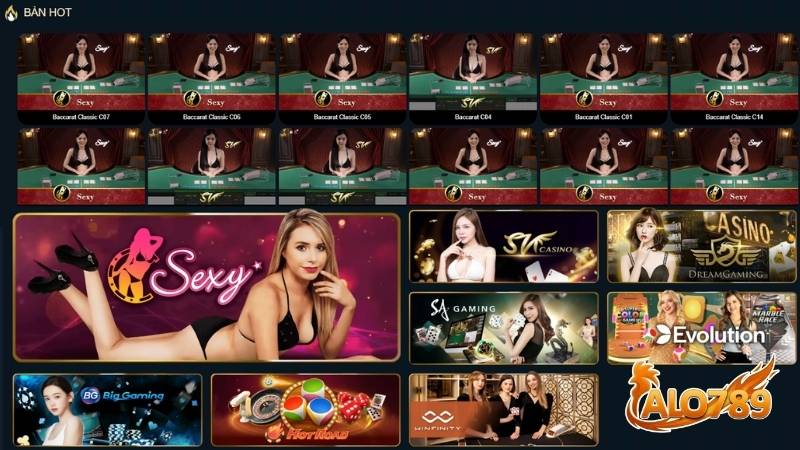 Giao diện sảnh Casino ALO789 sang trọng, nơi hội tụ các Dealer xinh đẹp và chuyên nghiệp.