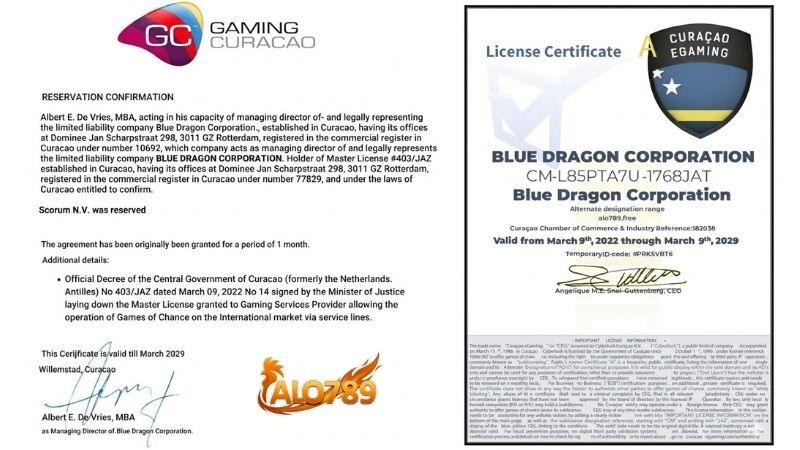 Giấy phép Curaçao eGaming cấp cho ALO789